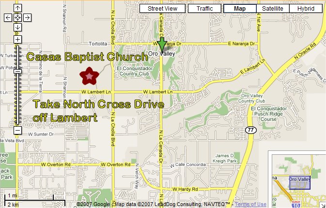 Map to the field at Casas Baptist Church